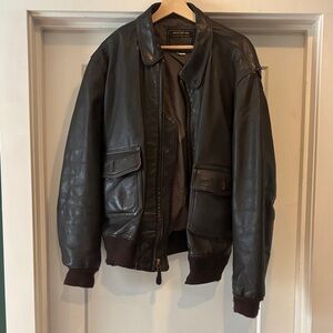 Men's Leather Bomber Jacket - Brown